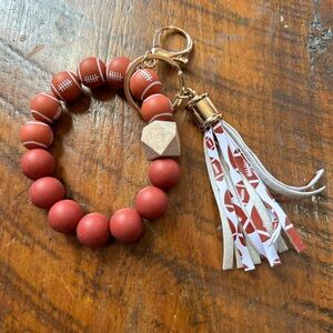 Football silicone beaded Keychain with leather tassel